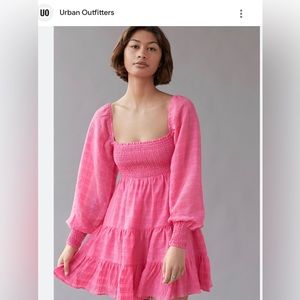 UO River Smock Long Sleeve Mini Dress Size:XS